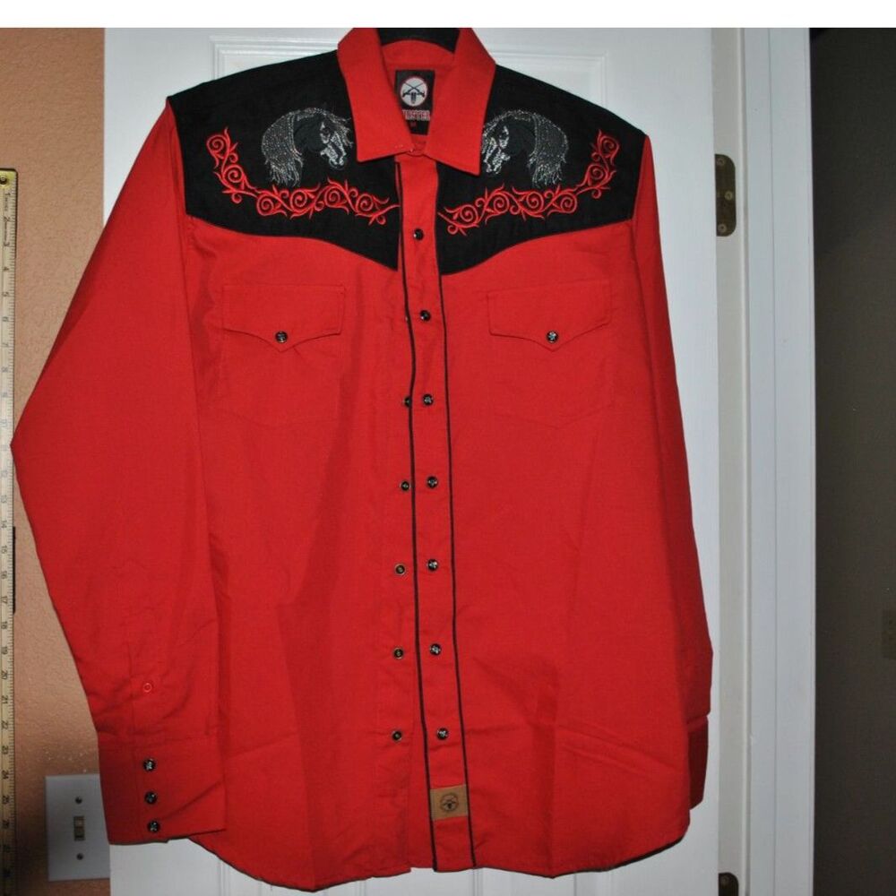 Winster Men's Embroidered Western Pearl Snap Shirt Horse Stallion